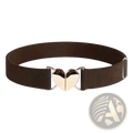 Brown women elastic belt with a shiny gold heart-shaped buckle and stretchable waistband for comfortable wear