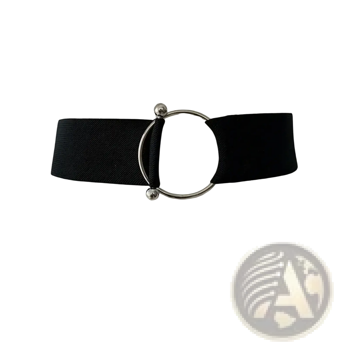 Women elastic waist belt black with sleek silver round buckle and small spherical accents for fashion dresses