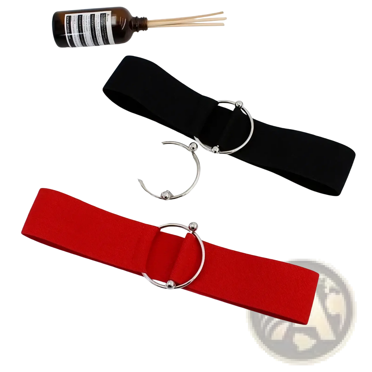Women elastic waist belt in red with a silver round buckle for fashion dresses and versatile waistbands