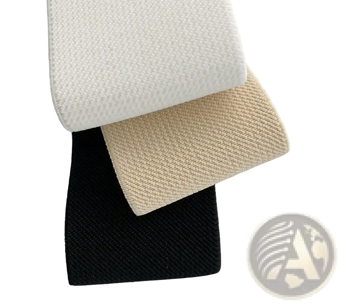 Women elastic waist belts with round buckle in white beige and black woven fabric for fashion dress waistband