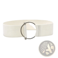 Cream-colored women elastic waist belt with round silver-toned buckle for fashion dress waistband use