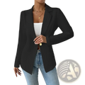 Women elegant maroon single button blazer jacket with a sleek tailored fit and long sleeves in black fabric