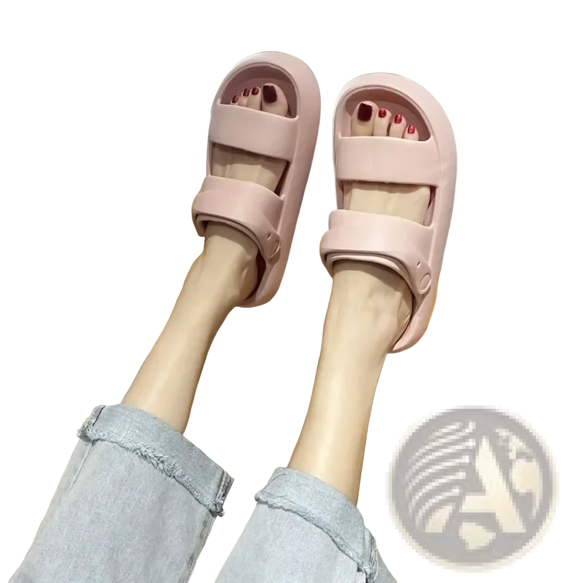 Pink women eva slide sandals with chunky soles, two wide straps and velcro closure ideal for summer beach wear