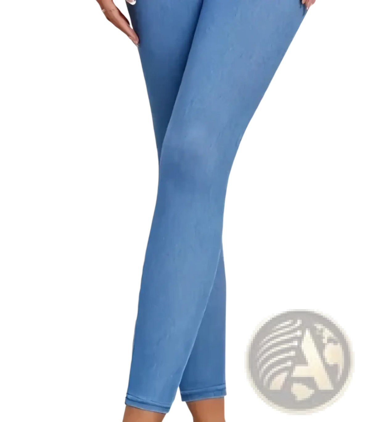 Women faux denim print leggings in light blue with high waist and smooth stretchy fabric for a flattering fit