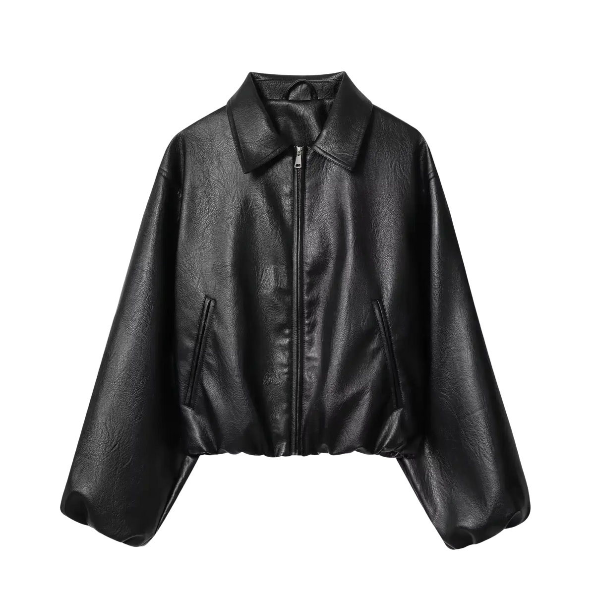 Women faux leather bomber jacket brown pu coat featuring a black faux leather jacket with classic collar and front zipper