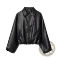 Women faux leather bomber jacket brown pu coat featuring a black faux leather jacket with classic collar and front zipper