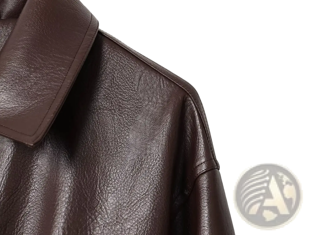 Women faux leather bomber jacket brown pu coat with textured glossy finish and clean stitching on collar and shoulder seam