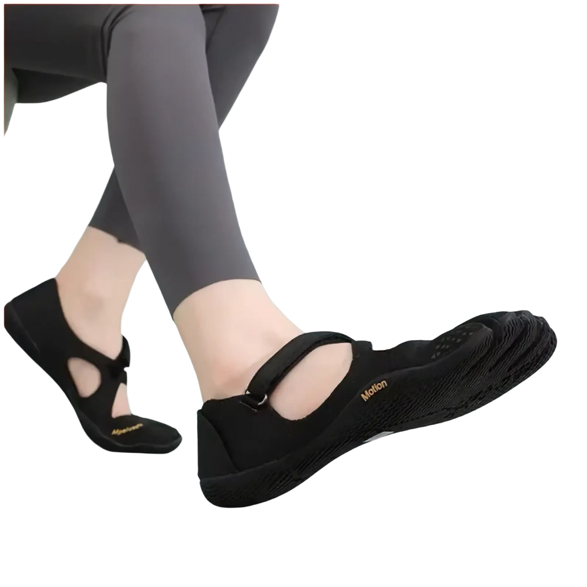 Women five toe minimalist barefoot shoes in black with breathable mesh upper and sleek minimalist design by Motion