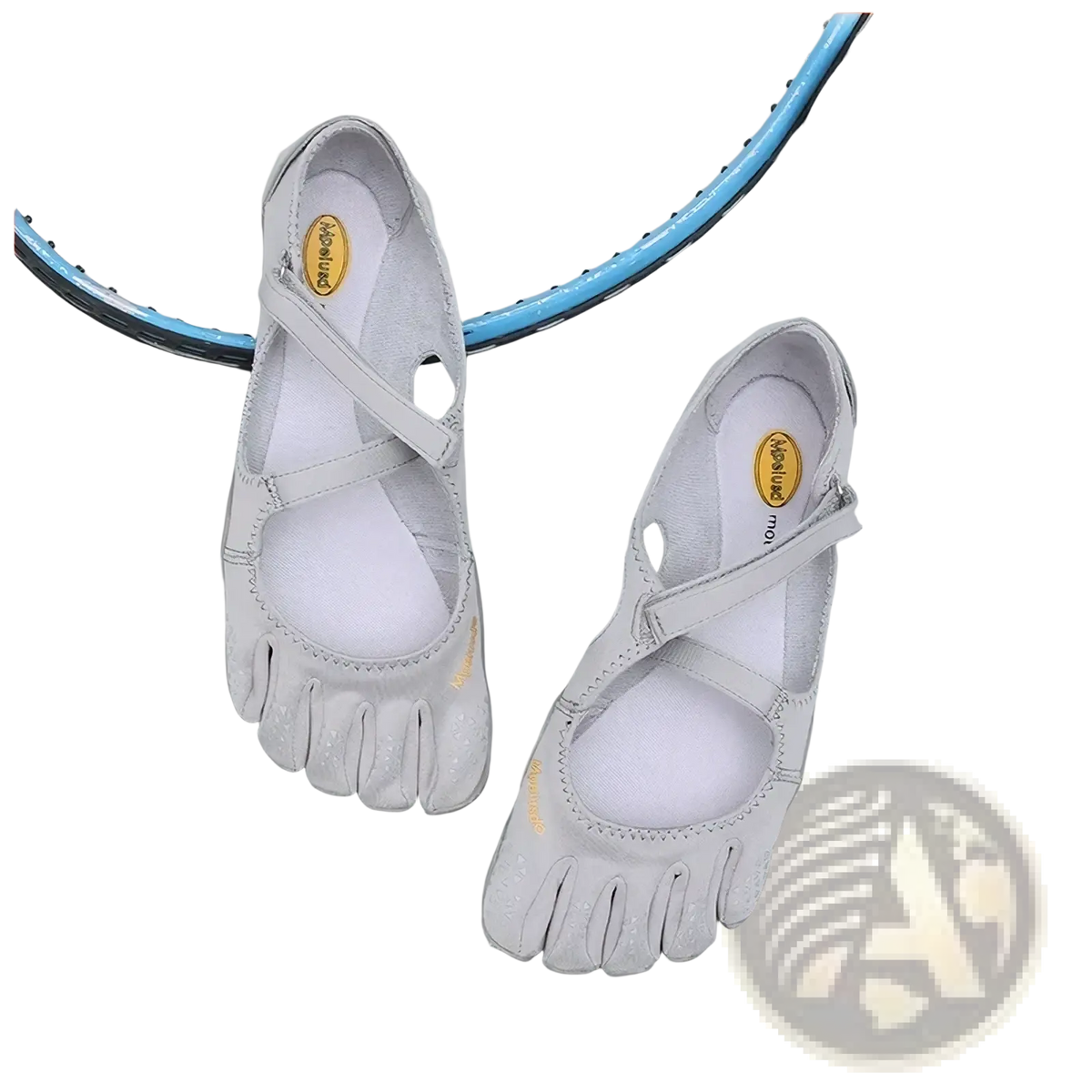 Light gray women five toe minimalist barefoot shoes with sleek design and subtle gold branding on the insole