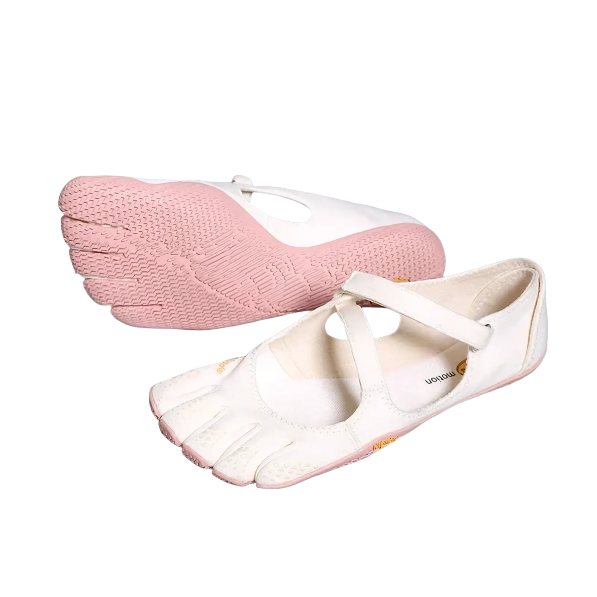 Women five toe minimalist barefoot shoes in white and pink with canvas upper and rubber sole