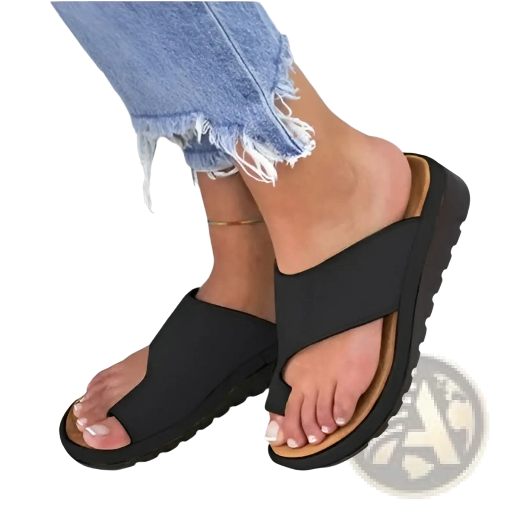 Black thong women flat slide sandals with thick cushioned sole and tan insole open toe plus size 43