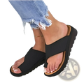 Black thong women flat slide sandals with thick cushioned sole and tan insole open toe plus size 43