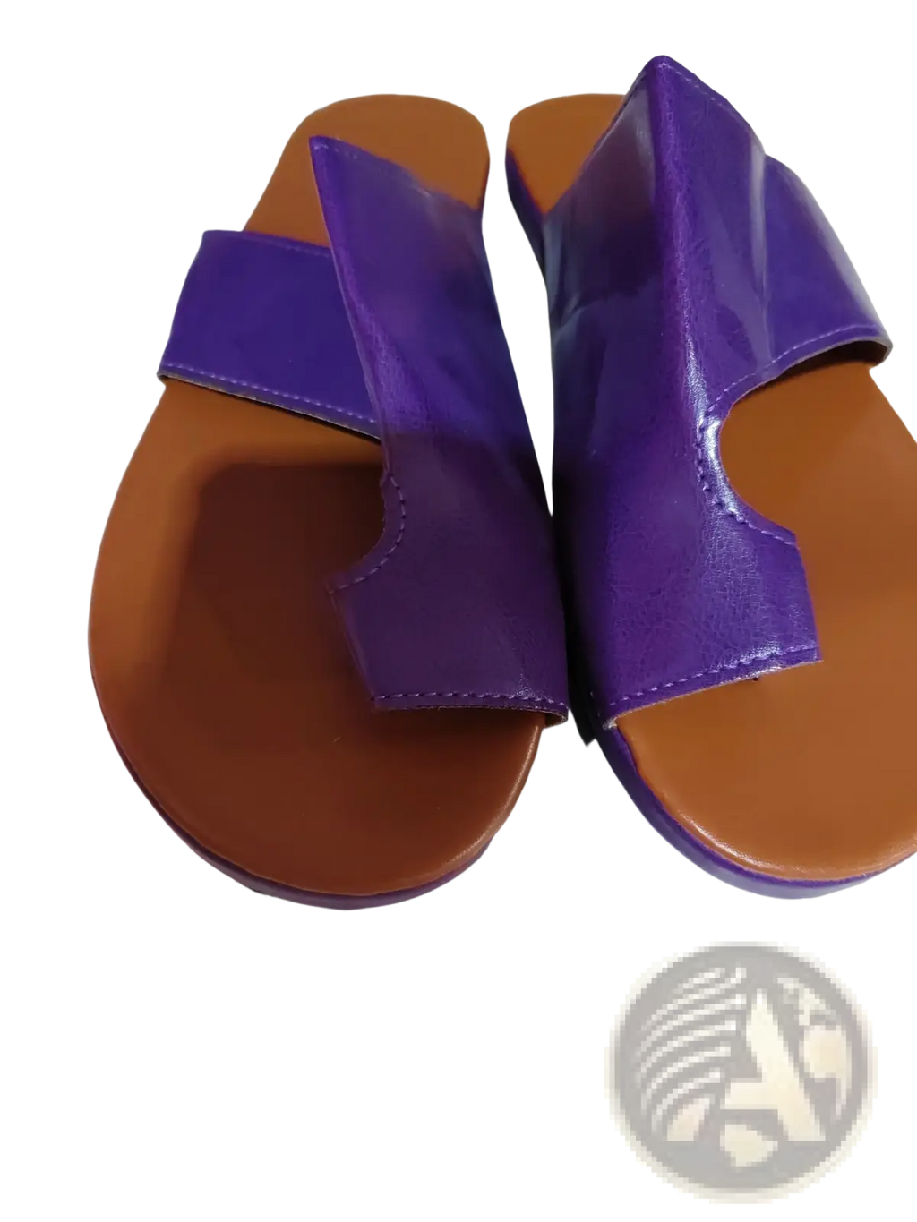 Purple patent leather women flat slide sandals open toe with brown insole and black sole plus size 43