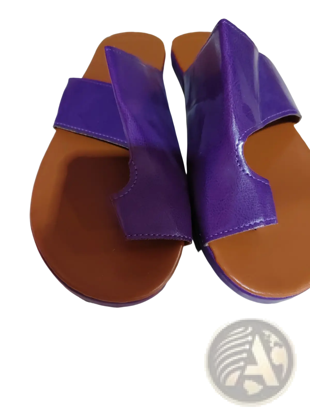 Purple patent leather women flat slide sandals open toe with brown insole and black sole plus size 43