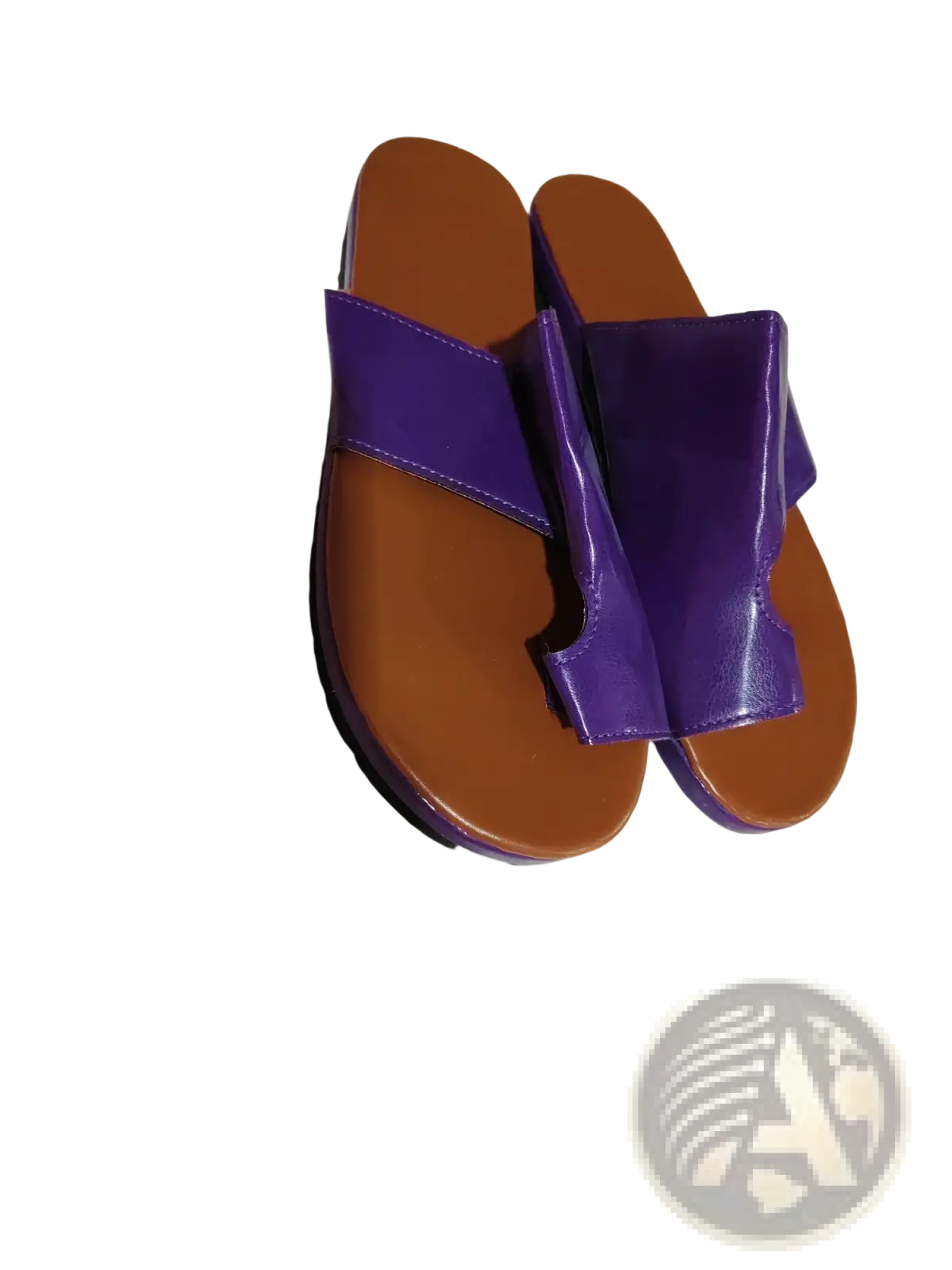 Women flat slide sandals plus size 43 featuring purple leather open toe design with brown sole