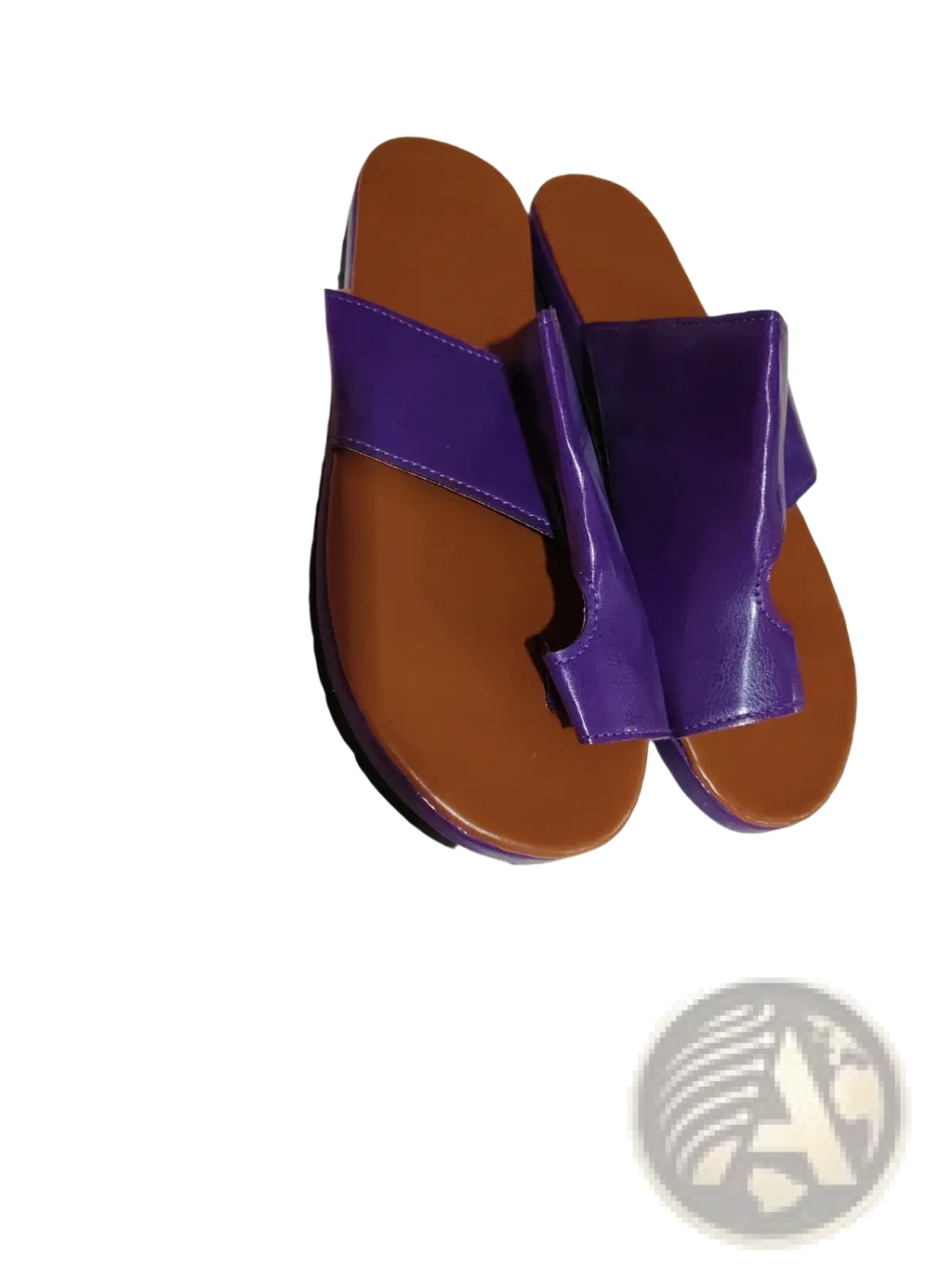 Women flat slide sandals plus size 43 featuring purple leather open toe design with brown sole