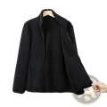 Black fleece jacket with full-length zipper and two front pockets for women thermal winter coat