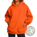 Bright orange women fleece oversized hoodie with front pocket and hood for casual comfort and warmth