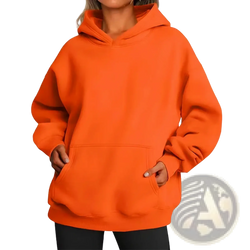 Bright orange women fleece oversized hoodie with front pocket and hood for casual comfort and warmth
