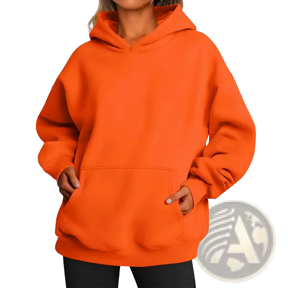 Bright orange women fleece oversized hoodie with front pocket and hood for casual comfort and warmth