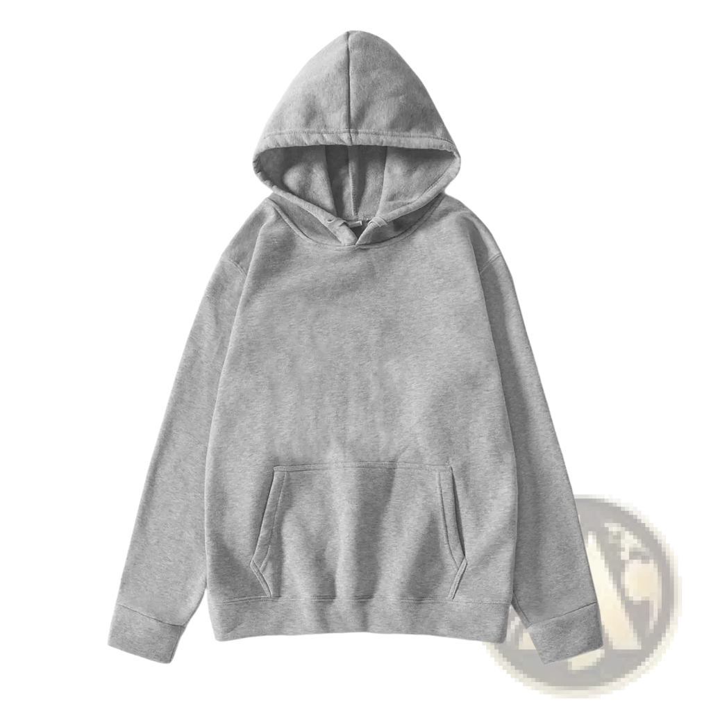 Women fleece pullover hoodie in soft heather gray with front kangaroo pocket and ribbed cuffs for winter wear