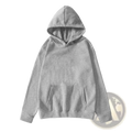 Women fleece pullover hoodie in soft heather gray with front kangaroo pocket and ribbed cuffs for winter wear