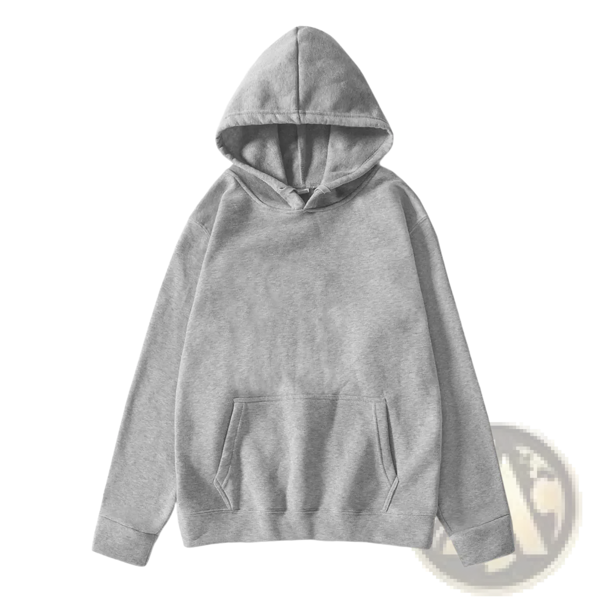 Women fleece pullover hoodie in soft heather gray with front kangaroo pocket and ribbed cuffs for winter wear