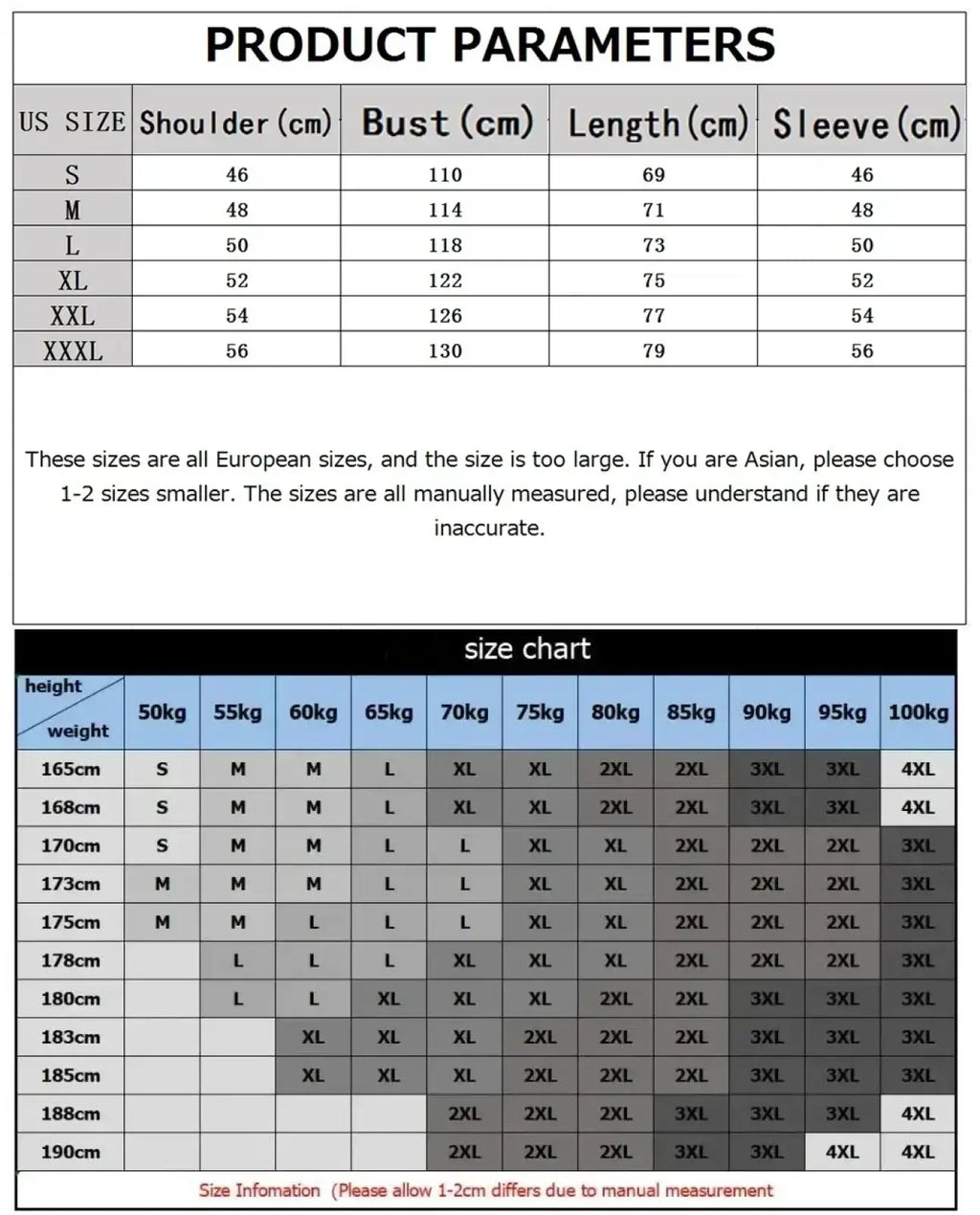 European size chart with cm measurements and weight recommendations for women fleece pullover hoodie black winter sweatshirt
