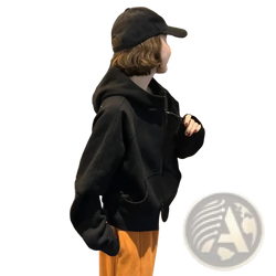 Black fleece zip up hoodie for women with a relaxed fit, front pockets, and a casual style sweatshirt