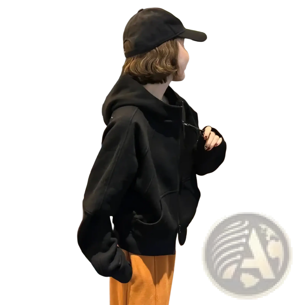 Black fleece zip up hoodie for women with a relaxed fit, front pockets, and a casual style sweatshirt