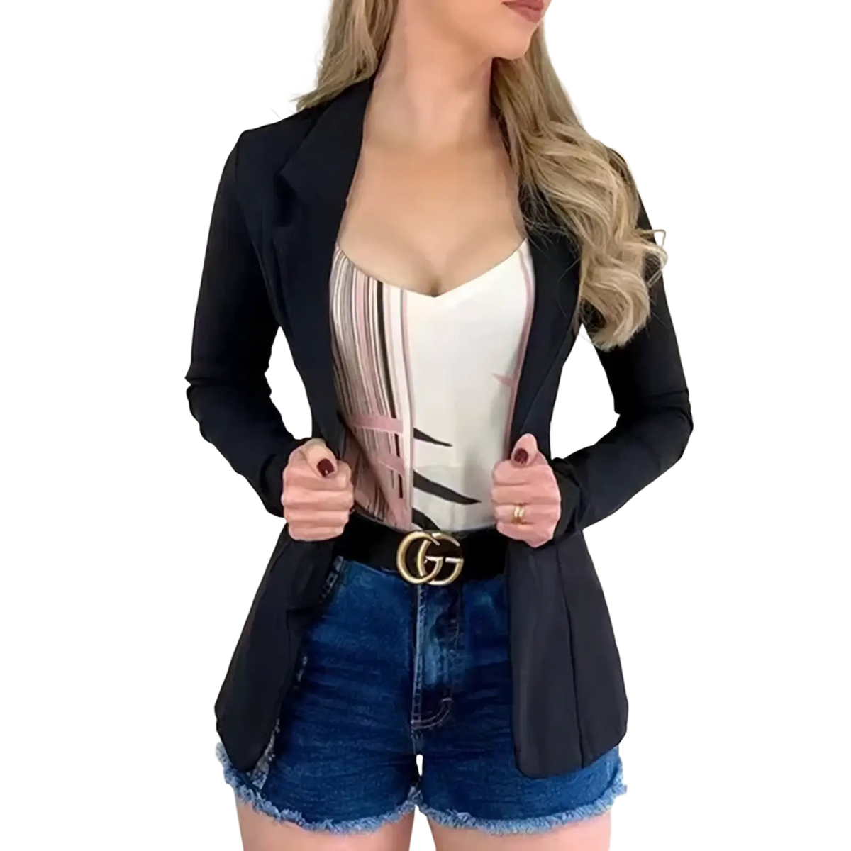 Black women formal office blazer with sleek tailored fit and classic notched lapels perfect for workwear