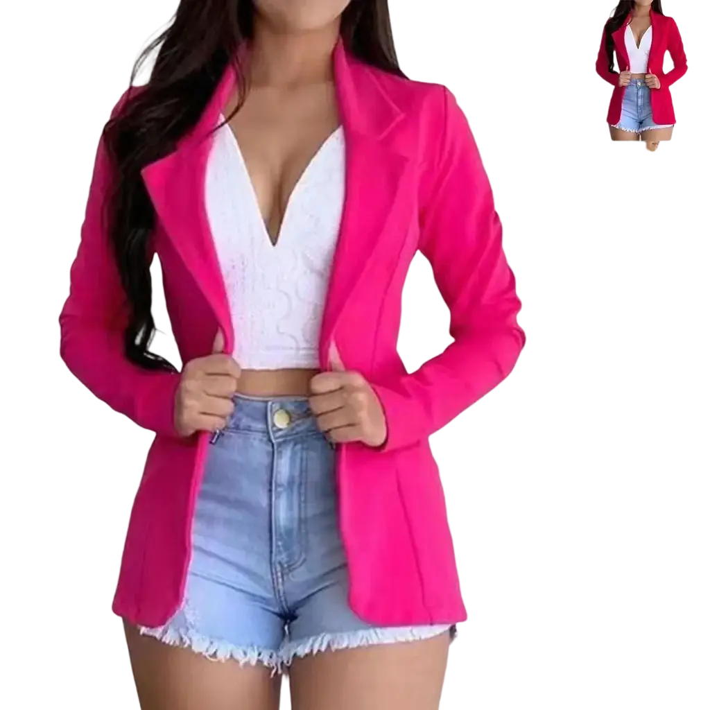 Vibrant fuchsia women formal office blazer with tailored fit and classic notched lapels for professional wear