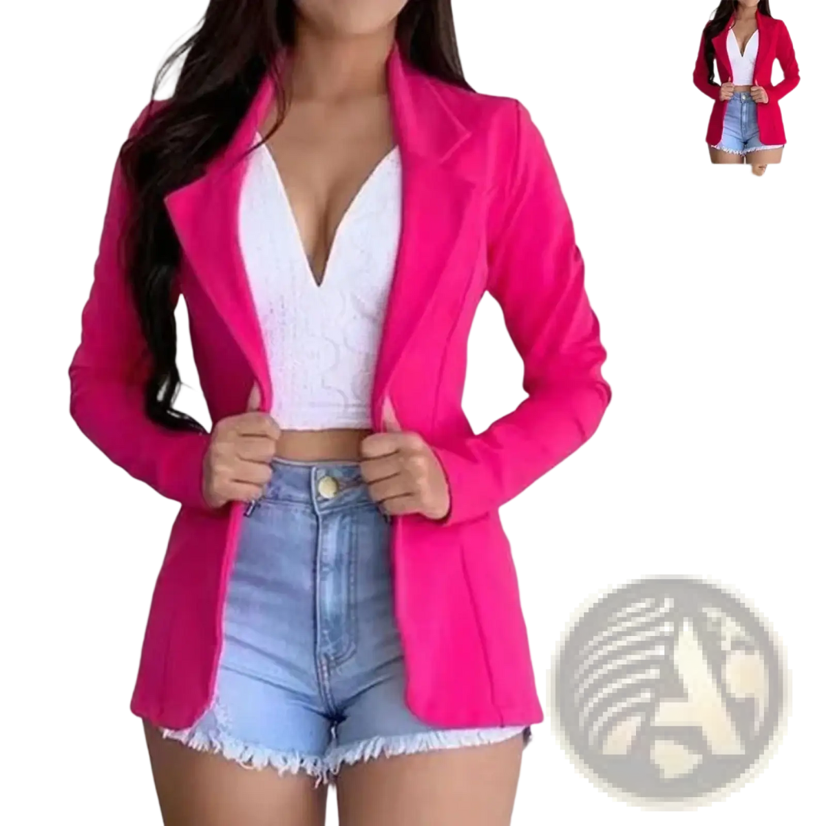 Vibrant fuchsia women formal office blazer with tailored fit and classic notched lapels for professional wear