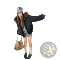 Black women’s winter parka with fur-lined hood and front zipper closure made of puffer material for cold weather