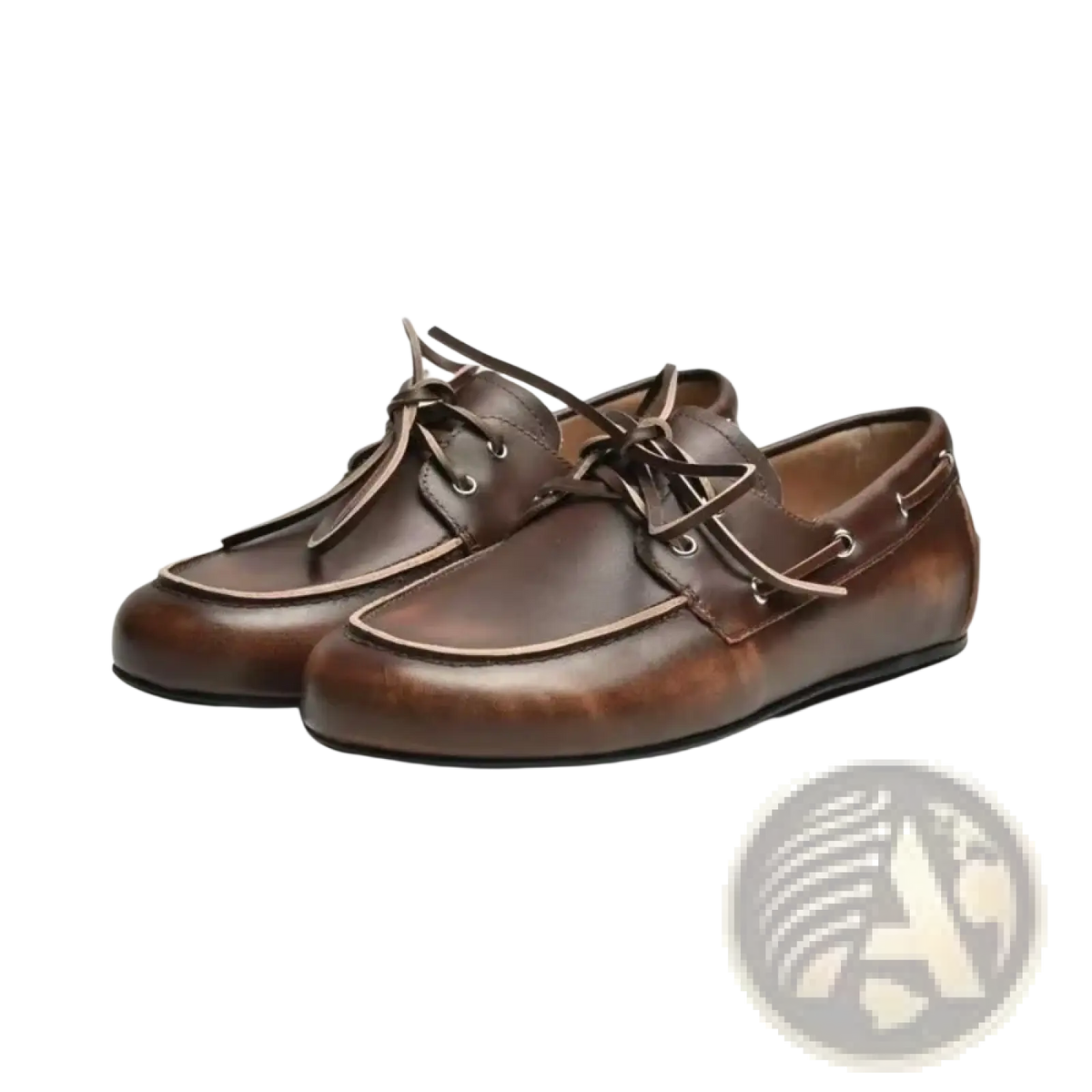 Women genuine leather boat shoes in brown with tan stitching and laces for casual and nautical wear