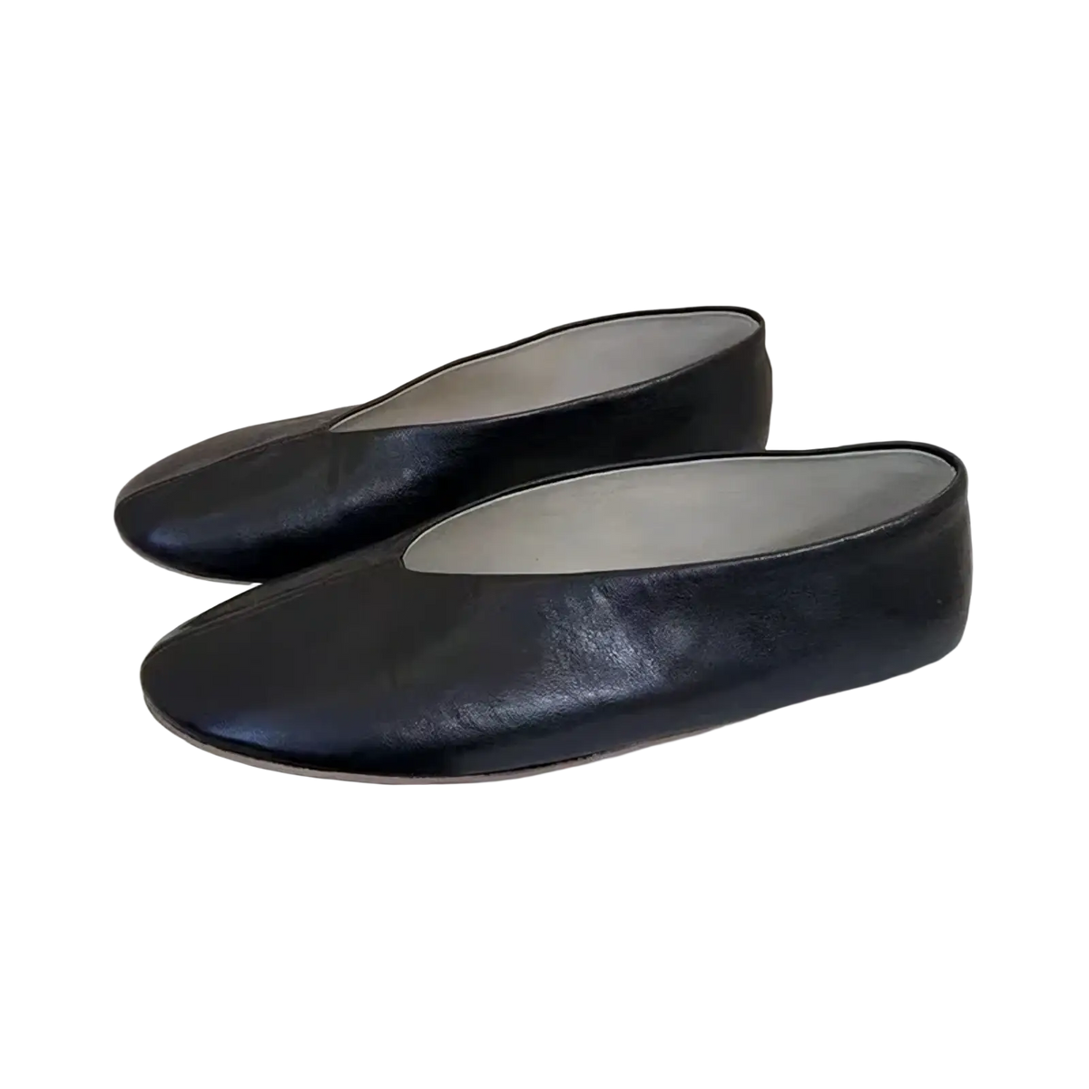 Women genuine leather loafers flat shoes in black leather with a sleek minimalist design and soft gray lining