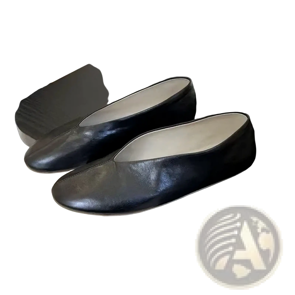 Black leather ballet flats with a smooth glossy finish featuring a minimalist design for women genuine leather loafers flat shoes