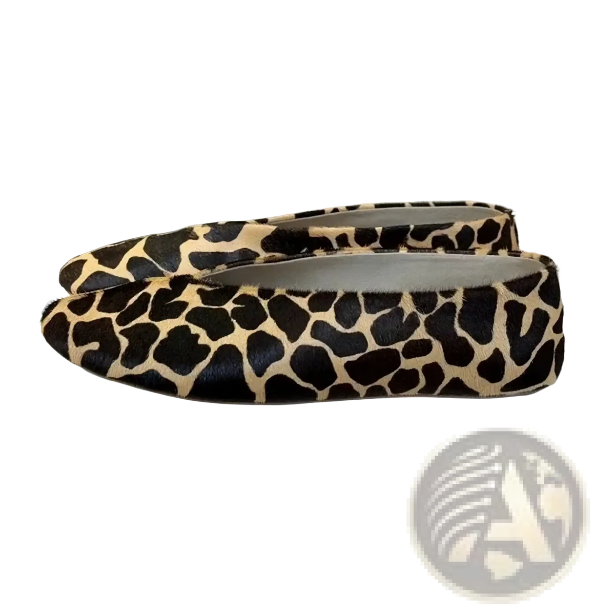 Women genuine leather loafers flat shoes in brown and beige leopard print with soft textured material