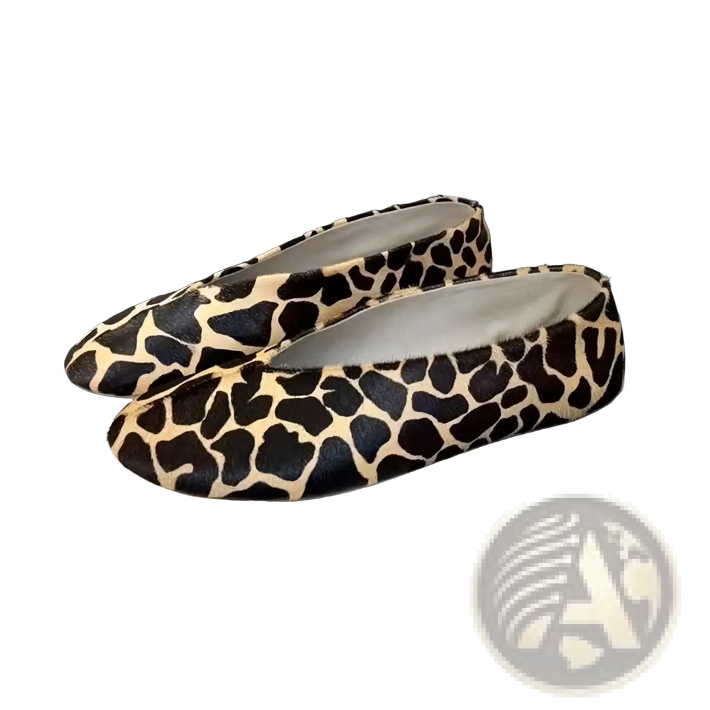 Women genuine leather loafers flat shoes in brown and cream leopard print with soft suede-like texture