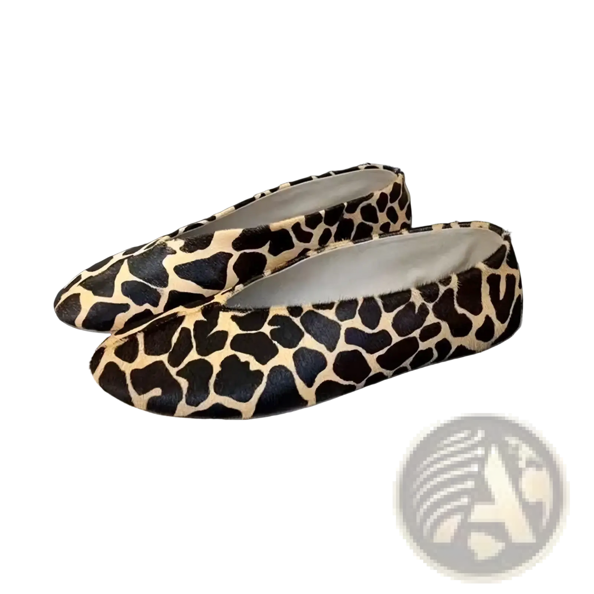 Women genuine leather loafers flat shoes in brown and cream leopard print with soft suede-like texture