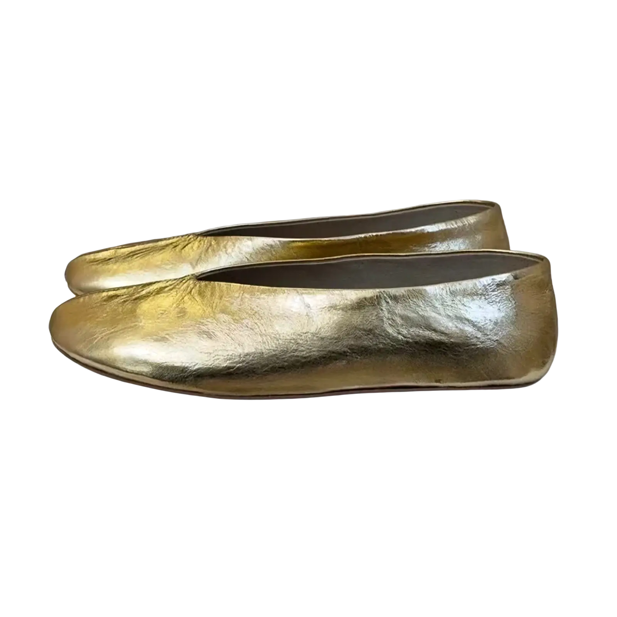 Women genuine leather loafers flat shoes in golden metallic with a sleek minimalist design