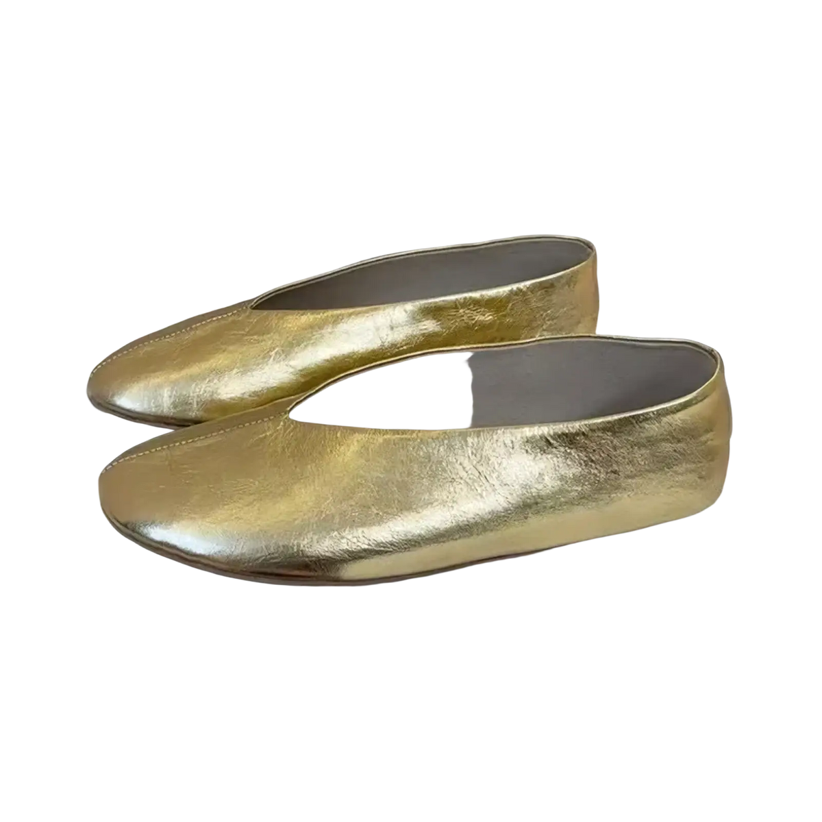 Golden metallic women genuine leather loafers flat shoes with a sleek minimalist design and flat sole