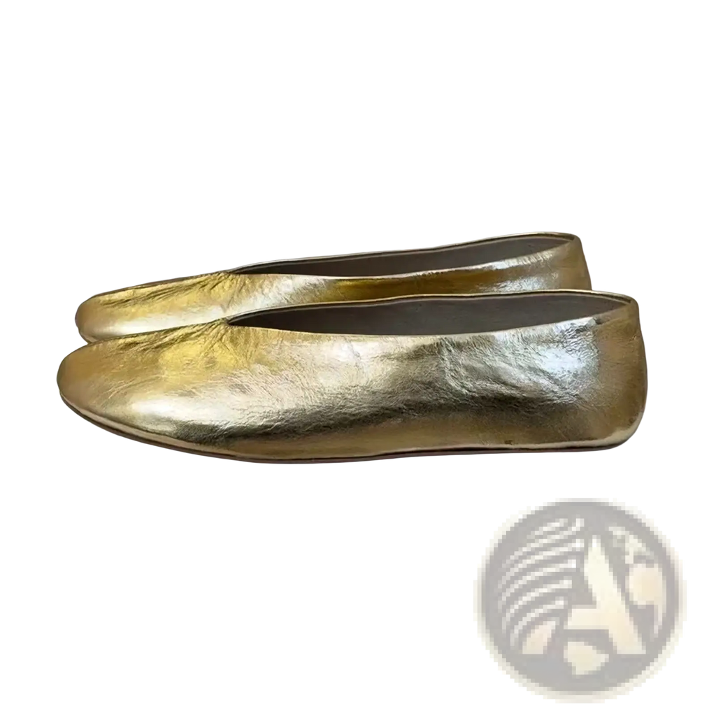 Women genuine leather loafers flat shoes in golden metallic with a sleek minimalist design