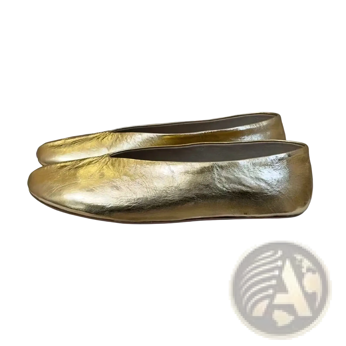 Women genuine leather loafers flat shoes in golden metallic with a sleek minimalist design
