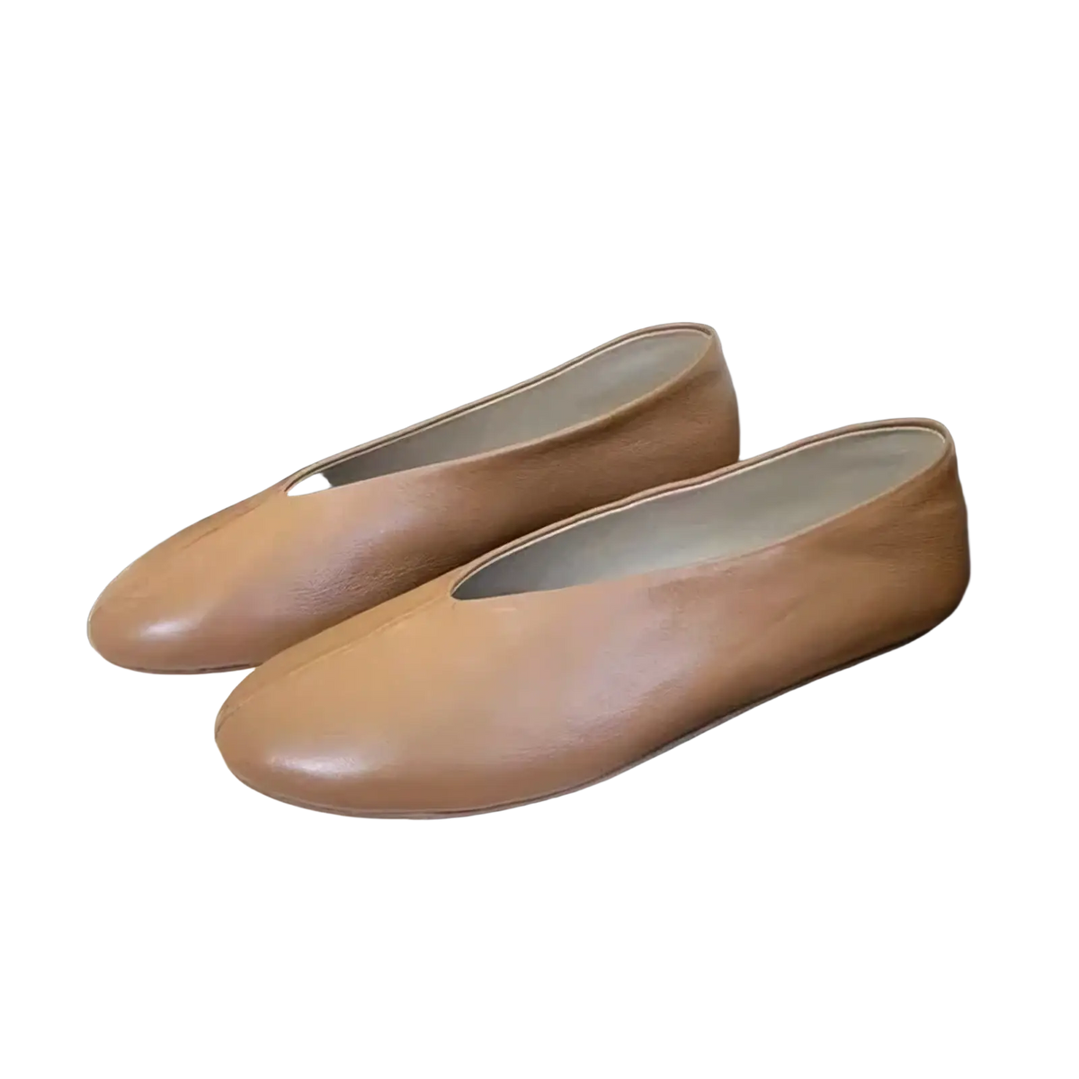 Women genuine leather loafers flat shoes in tan featuring sleek minimalist ballet flats design