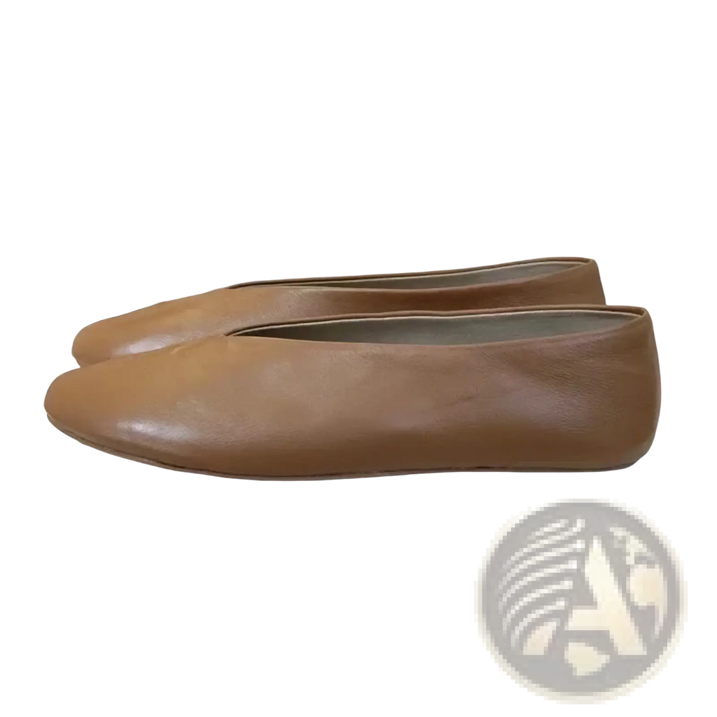 Women genuine leather loafers flat shoes in tan with smooth minimalist ballet flat design