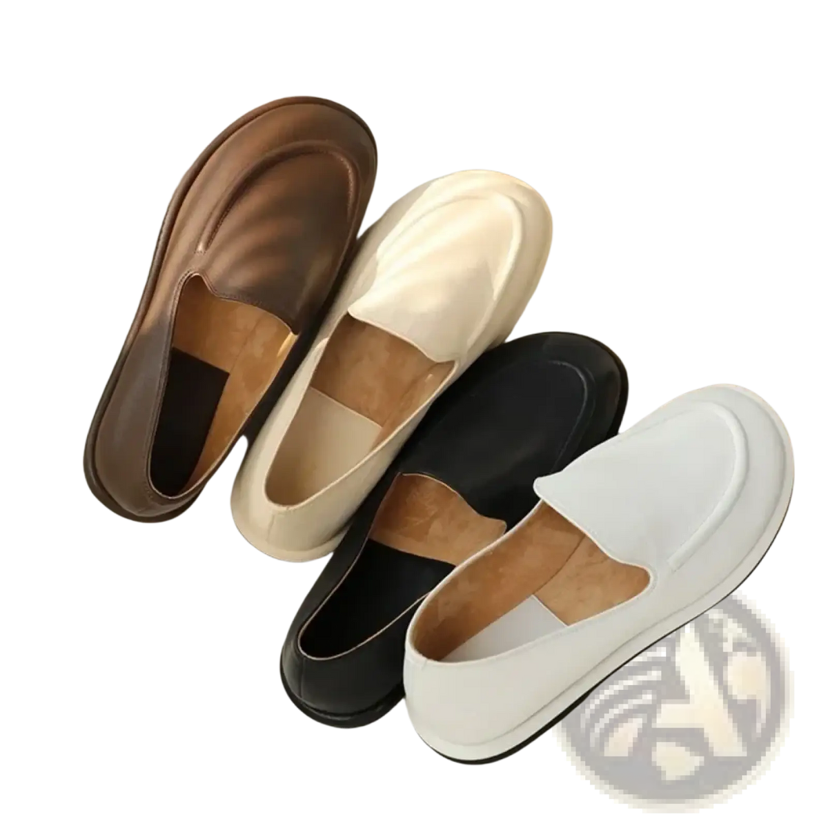 Women genuine leather slip-on flats featuring brown cream black and white minimalist leather loafers
