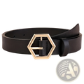 Black leather women belt with gold hexagon buckle made of pu leather for stylish accessorizing