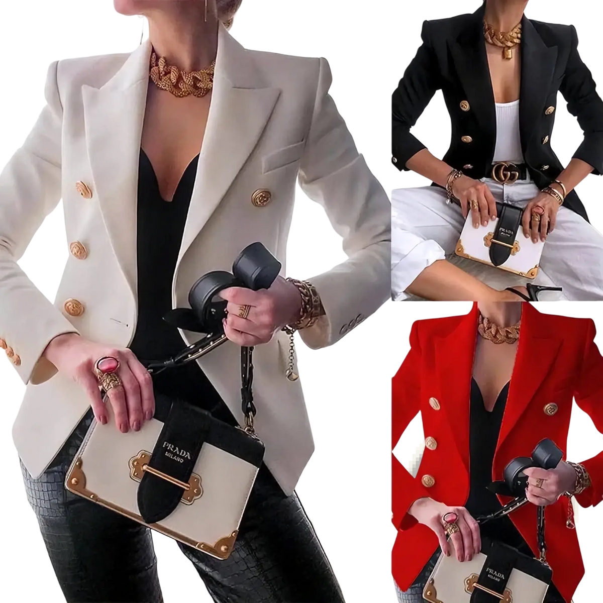A cream-colored Prada Soho mini handbag with black leather accents and gold-tone hardware for casual use