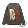 Olive green oversized fleece sweatshirt for women featuring a graphic of a figure in white pants and red heels